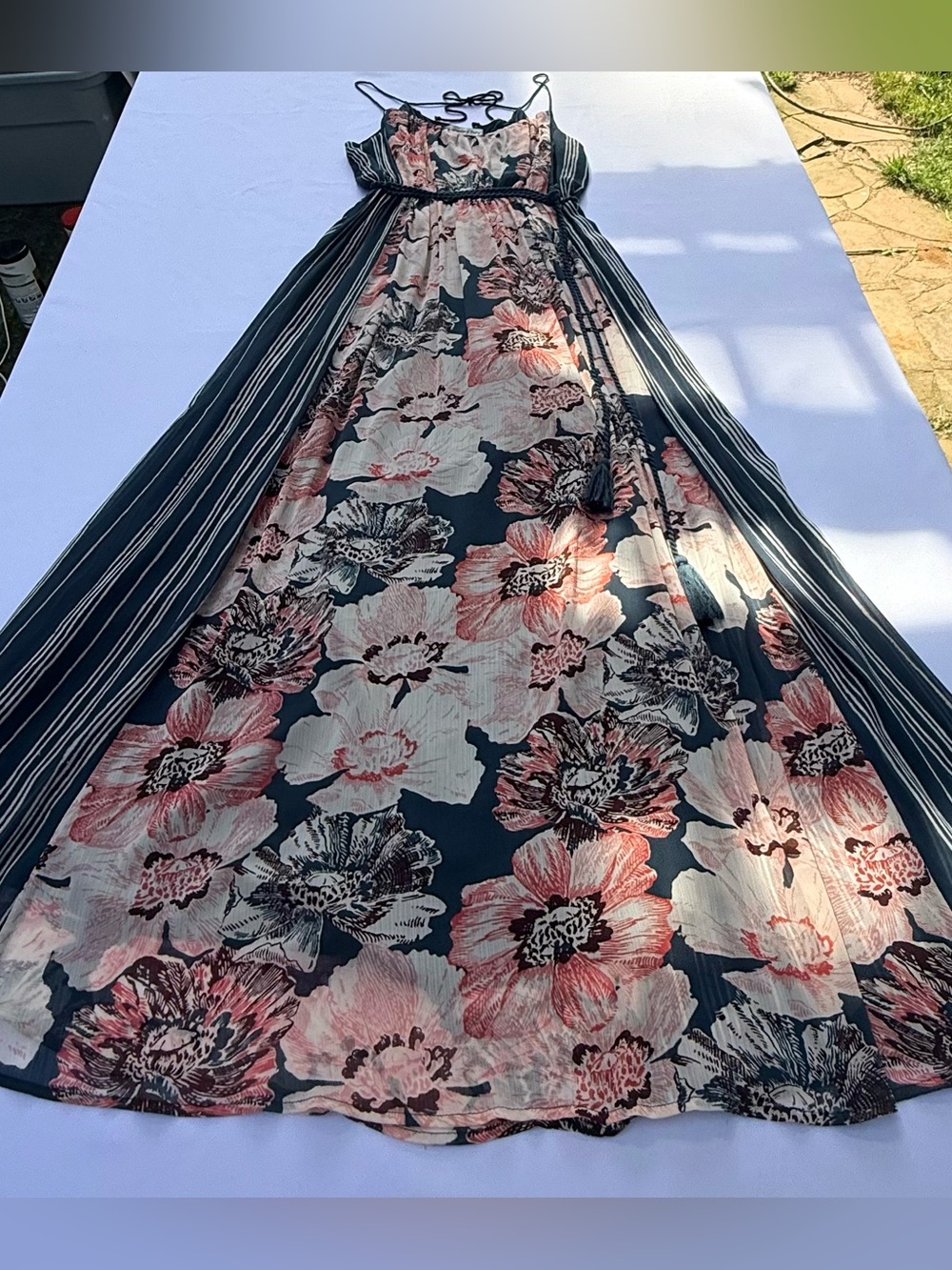 Abercrombie Floral Striped Boho Maxi Dress Small Green - Picture 5 of 10